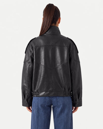 Funnel Neck Leather Jacket