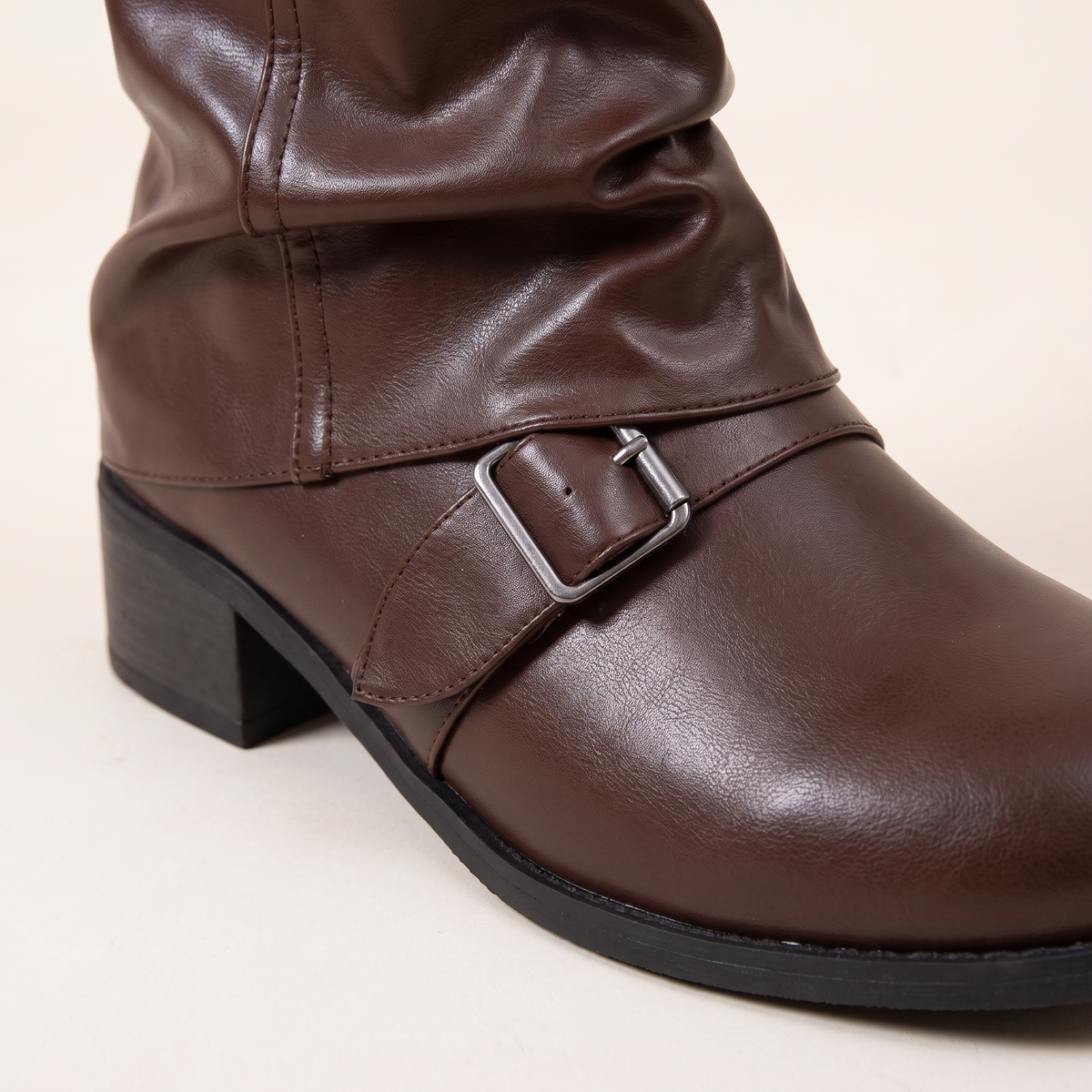 Low Heel Long Leather Boots