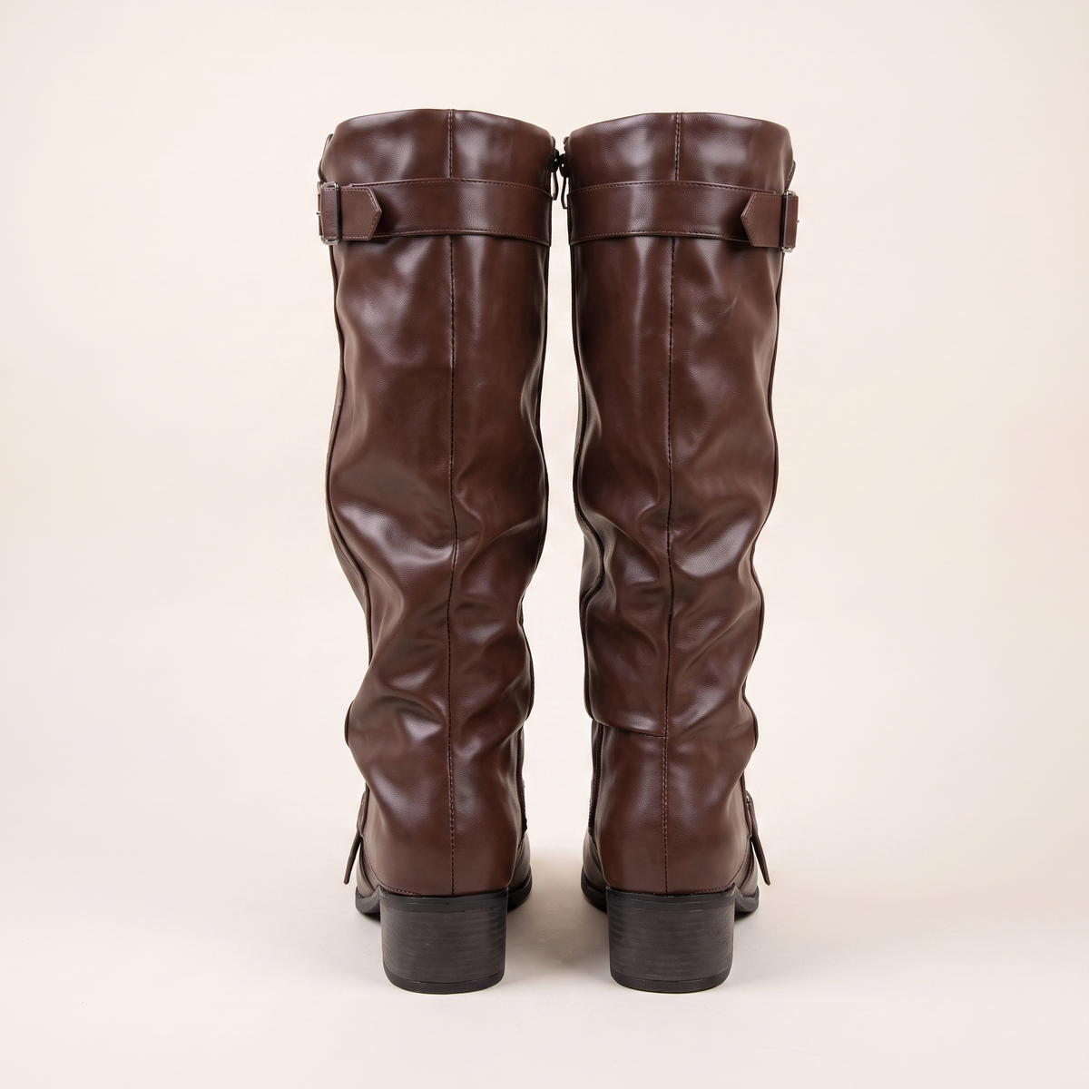 Low Heel Long Leather Boots