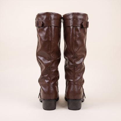 Low Heel Long Leather Boots