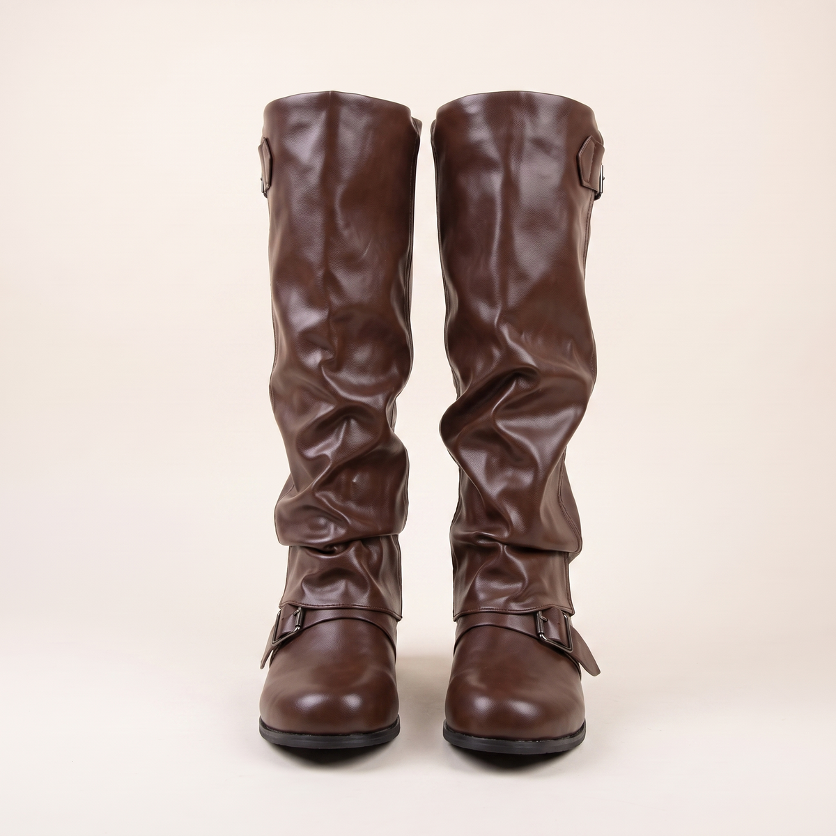 Low Heel Long Leather Boots
